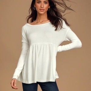 Free People White Babydoll Long Sleeve Tee (XS)